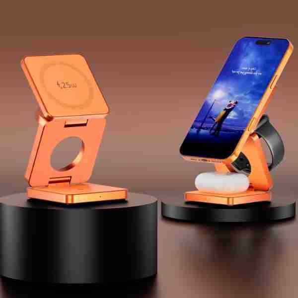 Black 3-in-1 foldable magnetic wireless charging stand
