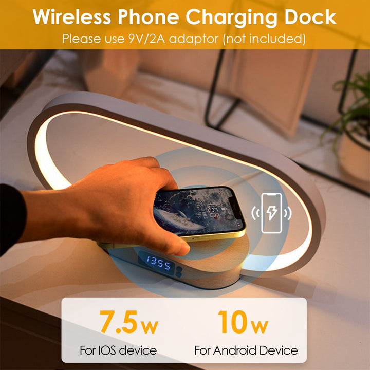LED Desk Lamp with Clock & Wireless Charging