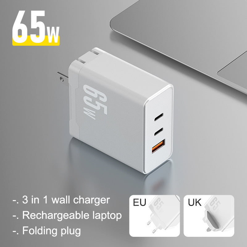 Black 65W GaN multi-port USB-C charger