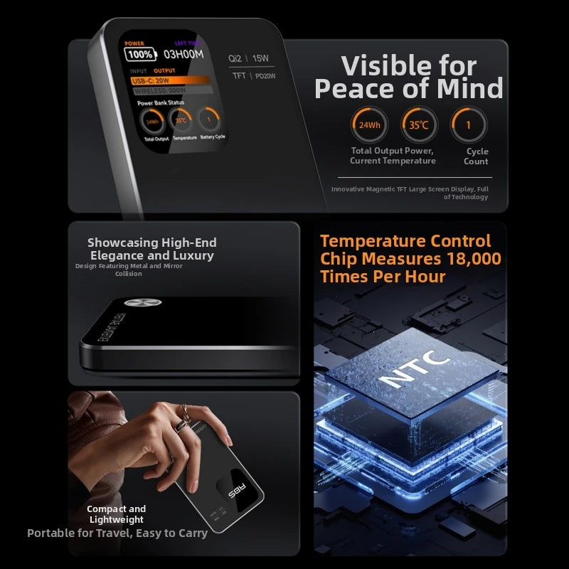 Qi2 Magnetic Power Bank with Display