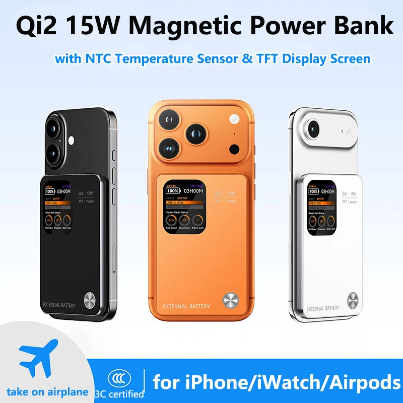 Qi2 Magnetic Power Bank with Display