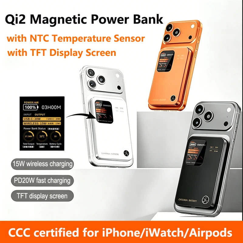 Qi2 Magnetic Power Bank with Display